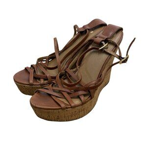 Women’s Fergie Børn Strappy Wedge Sandals Brown Leather Cork Platform